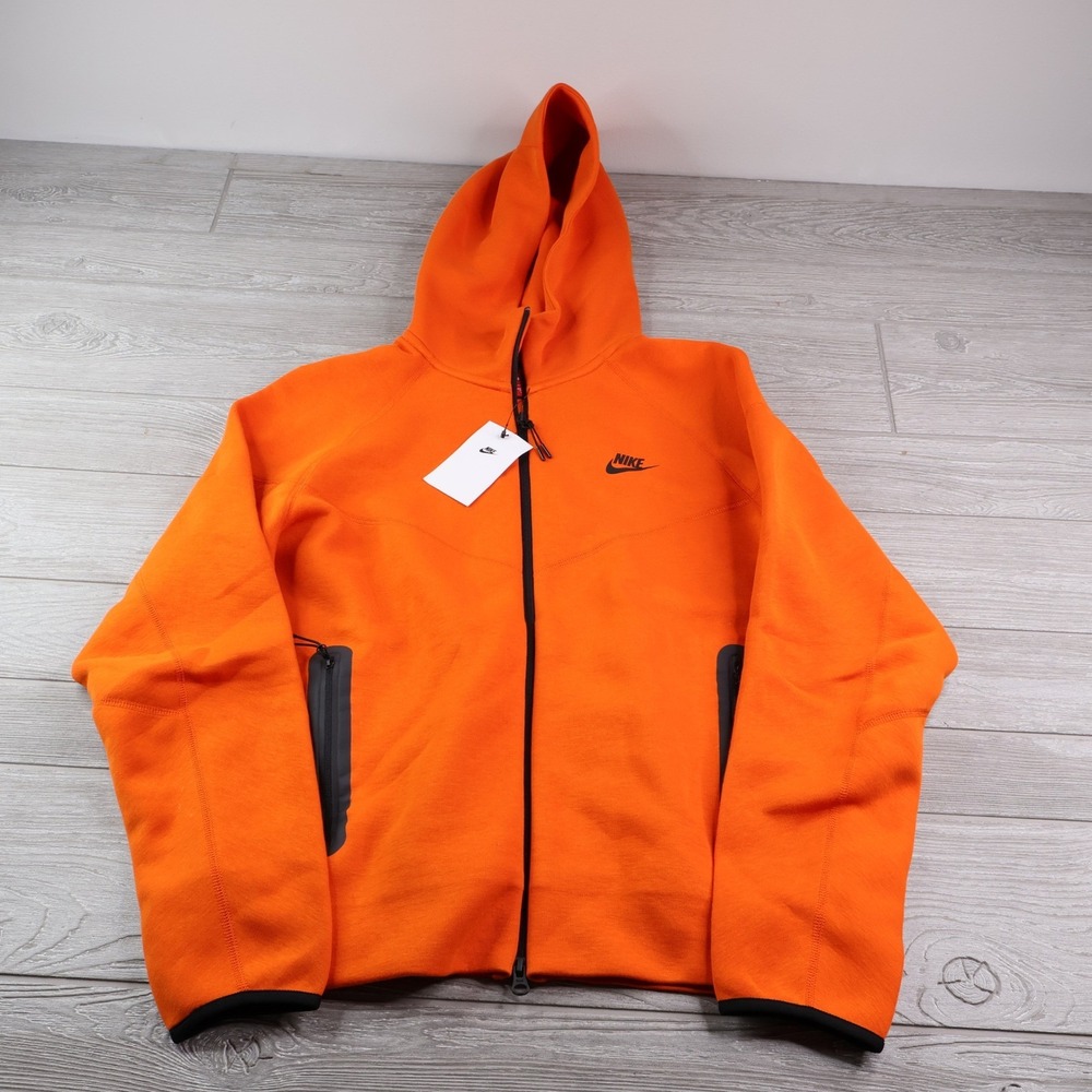 NWT Nike Sportswear Tech Fleece Full-Zip Hoodie Men's Medium Orange Black